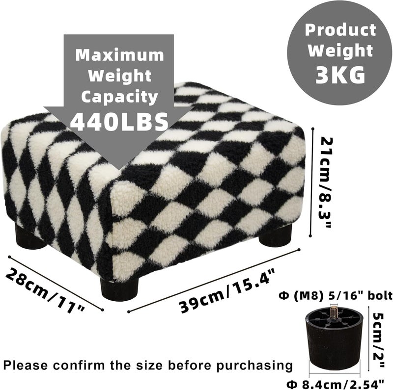 CAROLMADE  pouf صغير مع أرجل تحت المكتب لراحة القدمين لغرفة المعيشة وغرفة النوم والمكتب، أسود+أبيض ناعم - Image 3